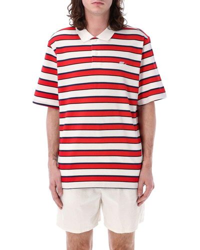 Nike Club Striped Polo Shirt - Red