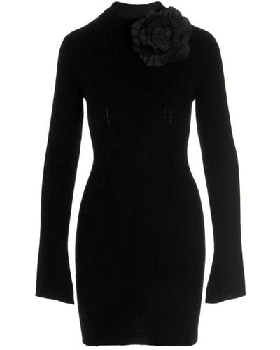 Blumarine Flower Pin Ribbed Dress - Black
