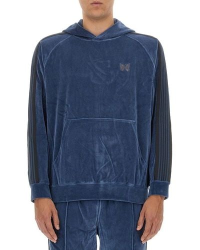 Needles Logo Embroidered Long-sleeved Hoodie - Blue