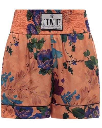 Off-White c/o Virgil Abloh Logo Detailed Floral Printed Shorts - Orange