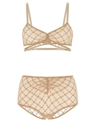 Gucci GG Star Embroidered Tulle Lingerie Set - White