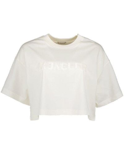 Moncler Embellished Logo Embroidery Cropped T-shirt - White