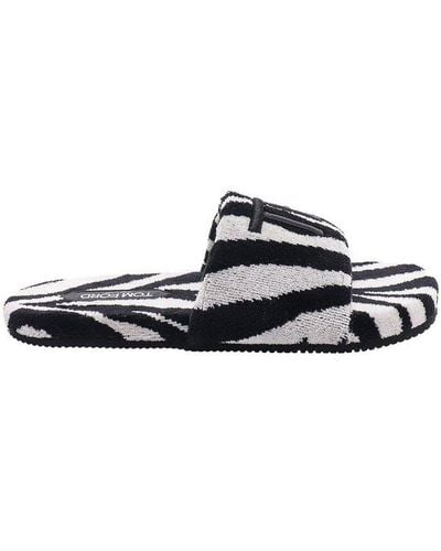 Tom Ford Logo Embroidered Zebra Printed Slip-on Sandals - Black