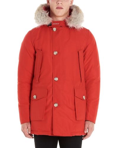 Woolrich Hooded Fur Trimmed Coat - Red
