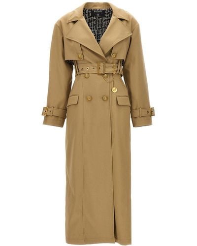 Balmain Logo Button Trench Coat Coats, Trench Coats - Natural