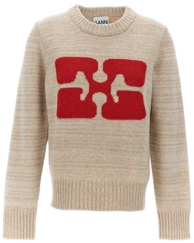 Ganni Butterfly Logo Sweater Sweater, Cardigans - White