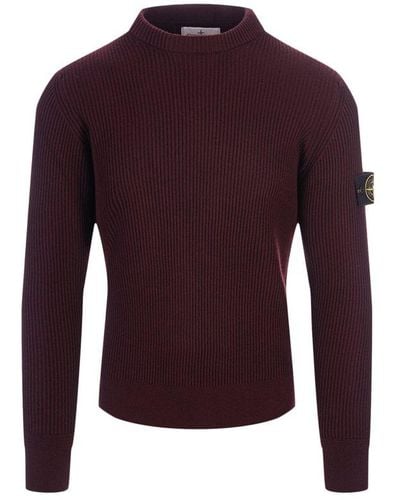 Stone Island Must Ribbed Knitted Crew Neck Sweater - Purple