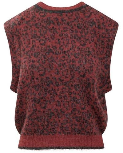 L'Autre Chose Leopard Printed Knit Vest - Red