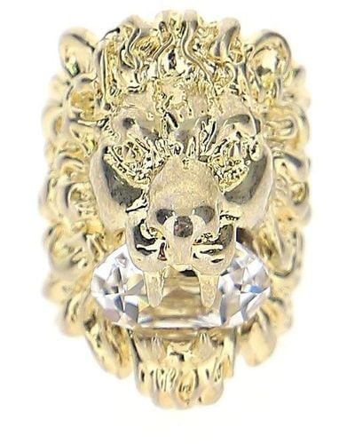 Gucci Crystal Embellished Lion Ring - Metallic