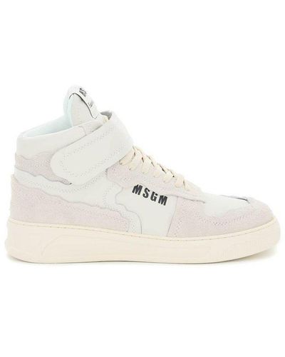 MSGM Logo-printed High-top Lace-up Trainers - Natural