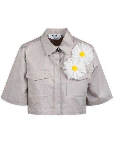 MSGM Floral Detailed Cropped Shirt - Grey