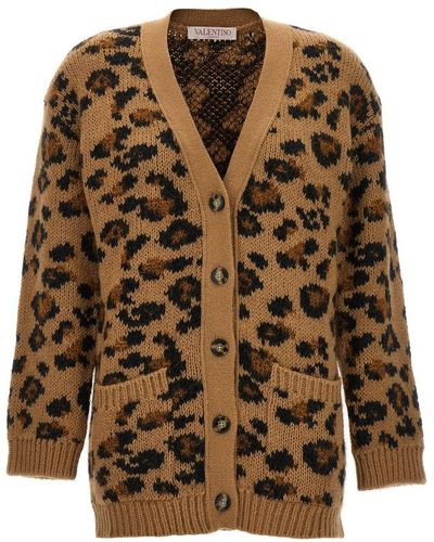 Valentino Animal Printed Buttoned Knitted Cardigan - Brown
