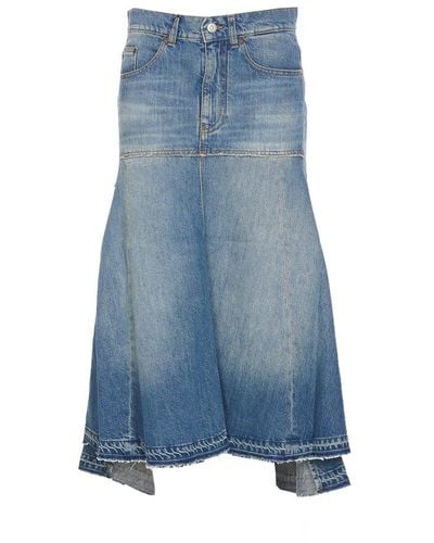Victoria Beckham High-waist Asymmetric Frayed Denim Skirt - Blue