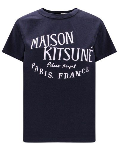 Maison Kitsuné Logo Printed Crewneck T-shirt - Blue