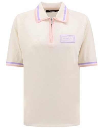Versace Short-sleeved Knitted Polo Shirt - White
