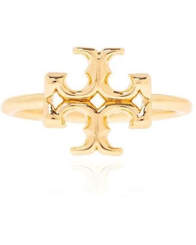 Tory Burch 'eleanor' Ring With Logo, - Metallic