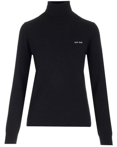 Miu Miu High-neck Long-sleeved Sweater - Black