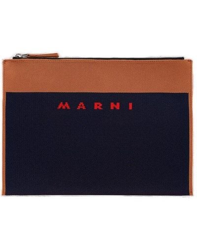 Marni Logo-embroidered Zip Clutch Bag - Blue