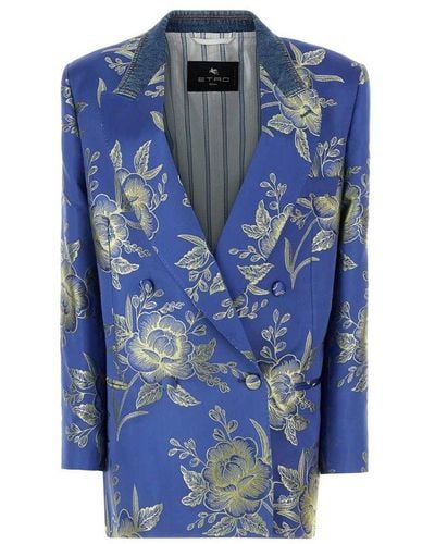 Etro Floral Pattern Double-breasted Jacket - Blue