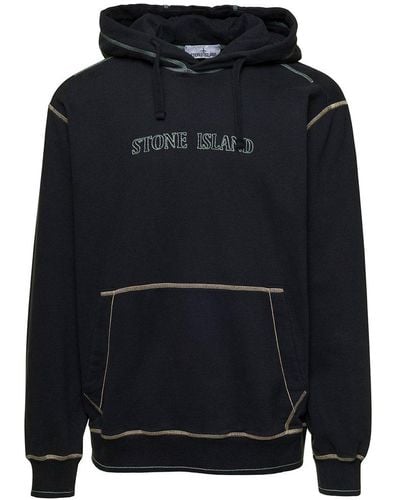 Stone Island Hoodie With Contrasting Embroidered Logo - Black