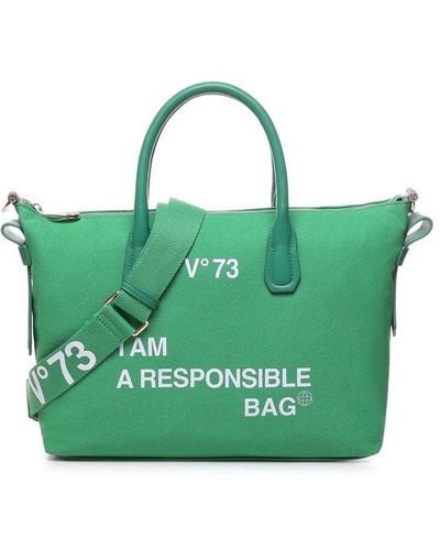 V73 Logo-printed Zipped Tote Bag - Green