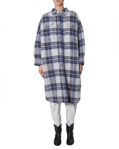 Isabel Marant Gabrion Checked Wool Coat - Blue
