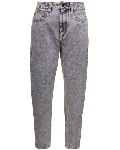 Brunello Cucinelli Grey Five-pocket Style Jeans With Monile Detail And Logo Patch In Cotton Denim Woman