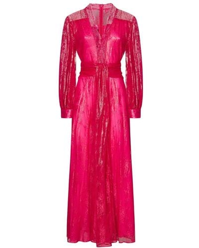 Pinko Long-sleeved Midi Laced Dress - Pink