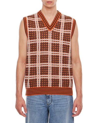 Marni Checked V-neck Sleeveless Vest - Red