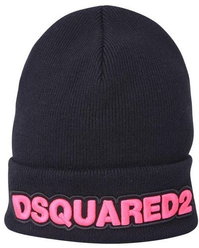 DSquared² Logo Embroidered Beanie - Blue