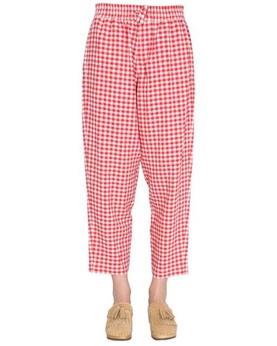 YMC Alva Checked Cropped Pants - Pink