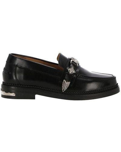 Toga Stud Embellished Round Toe Loafers - Black