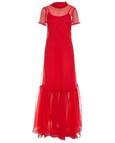 STAUD Calluna Organza Short-sleeved Maxi Dress - Red