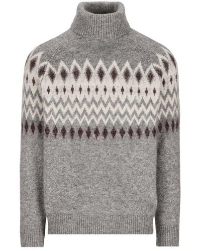 Brunello Cucinelli Pattern Knitted Jumper - Grey