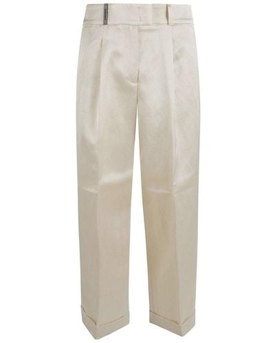 Peserico Pleated Turn-up Hem Trousers - White