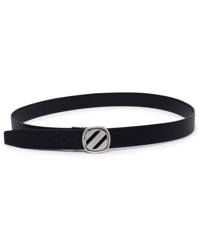 Zegna Black Leather Belt - White