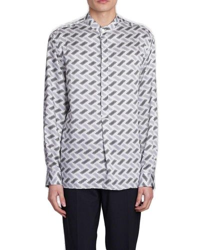 Emporio Armani Abstract-printed Long-sleeved Buttoned Shirt - Grey