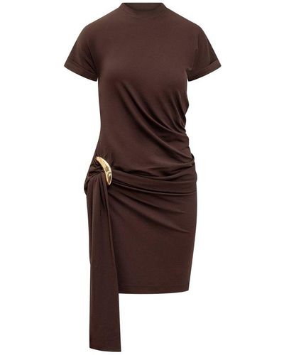 Ferragamo Gathered Short-sleeved Jersey Dress - Brown