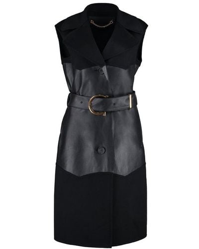 Ferragamo Wool And Cashmere Sleeveless Coat - Black