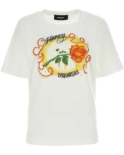 DSquared² Rose Printed Crewneck T-shirt - White