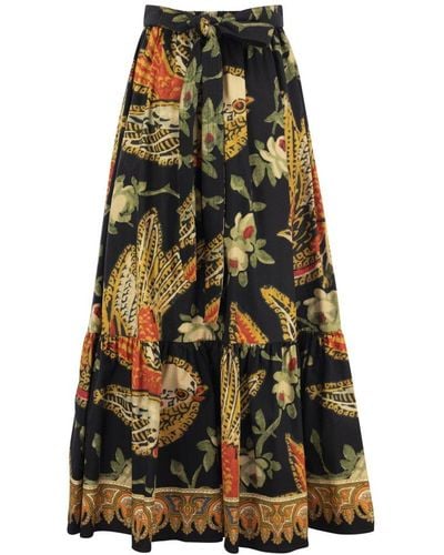 Etro Bird Print Tiered Midi Skirt - Multicolour
