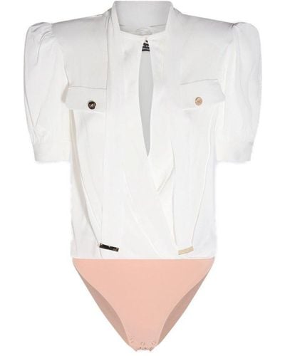 Elisabetta Franchi Fluid Georgette Bodysuit Shirt - White