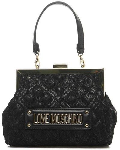 Love Moschino Lace Detailed Logo Lettering Tote Bag - Black