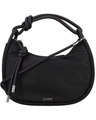 Ganni Logo Plaque Zip-up Tote Bag - Black