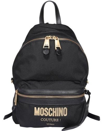 Moschino Logo Plaque Zipped Backpack - Black