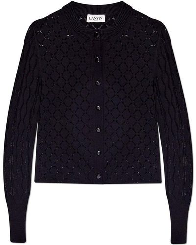 Lanvin Button-up Openwork Knitted Cardigan - Blue
