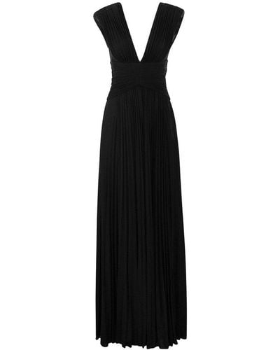 Elisabetta Franchi Chain-link Pleated Maxi Dress - Black