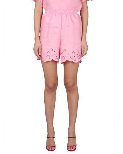 Boutique Moschino Embroidered Elastic Waist Shorts - Pink