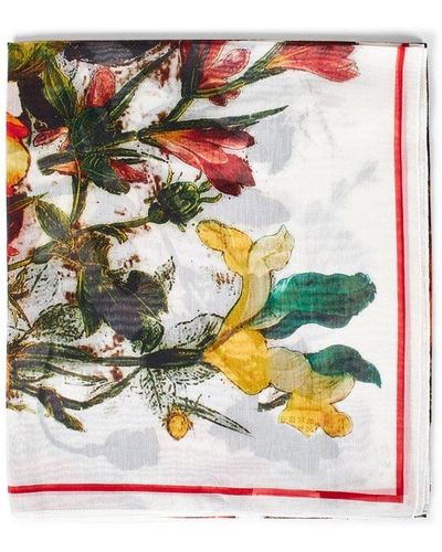 Alexander McQueen Floral-printed Semi-sheer Rectangle Pareo - White