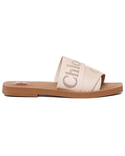 Chloé Woody Logo Embroidered Sandals - Pink